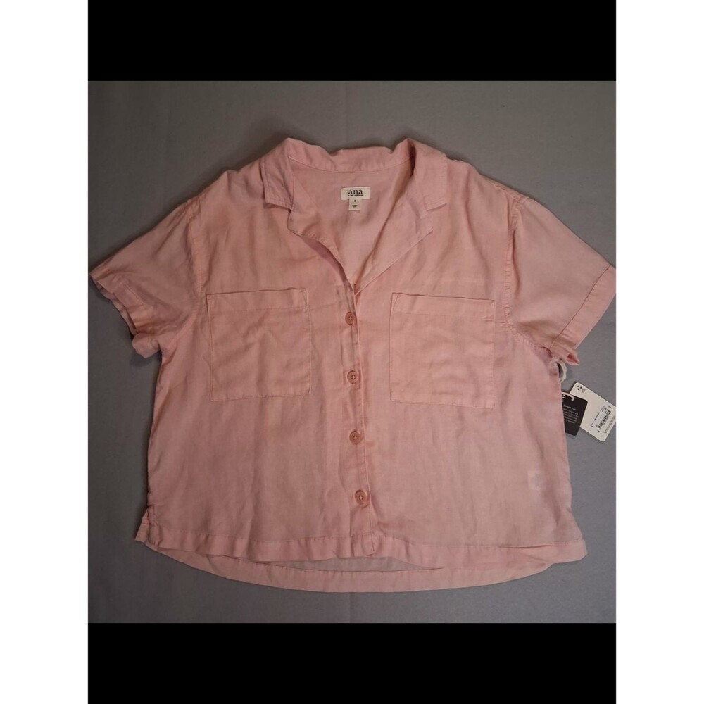 NWT ANA A New Approach Pink Linen Blend Button Front Camp Shirt Sz M Coastal - Picture 6 of 9